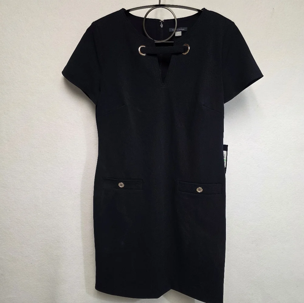 Tommy Hilfiger Scuba Crepe Sheath Dress In Navy Womens Size 8 New With Tags - Picture 2 of 12